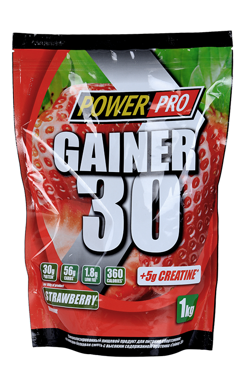 Гейнер Power pro 30 белка вкус клубника, 1 000 г