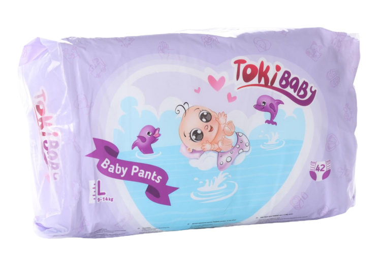 Подгузники-трусики TokiBaby дет L (9-14кг), 42 шт