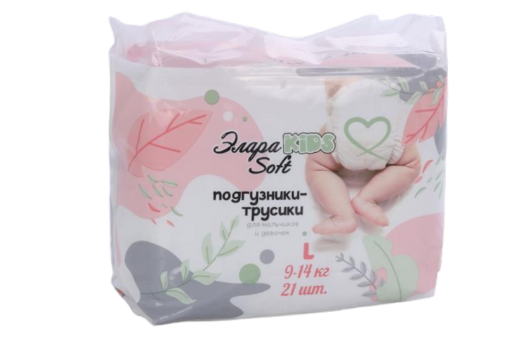 Подгузники-трусики Элара KIDS Soft L (9-14кг), 21 шт, (83321)