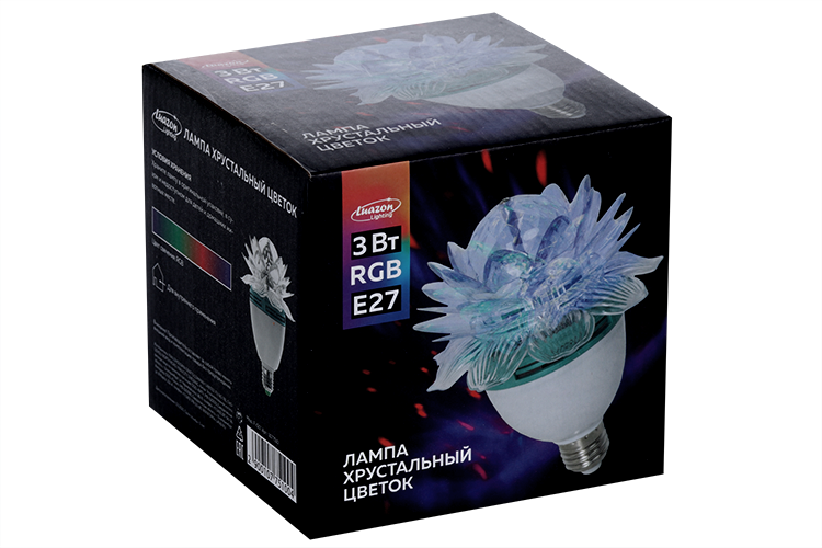 Световой прибор Luazon Lighting «Хрустальный цветок» 12.5 см, Е27, свечение RGB