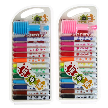 Фломастеры 12 цветов Spray pen c трафаретами МИКС