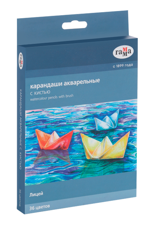 Карандаши Гамма цветные акварельные 36 цветов с кистью шестигранные