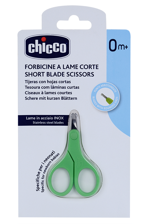 Ножницы Chicco нерж сталь короткие лезвия зеленые дет (с 0 мес)
