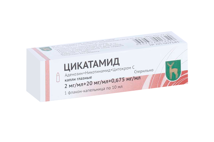 Цикатамид 2 мг/мл+20 мг/мл+0.675 мг/мл, 10 мл, капли глазные