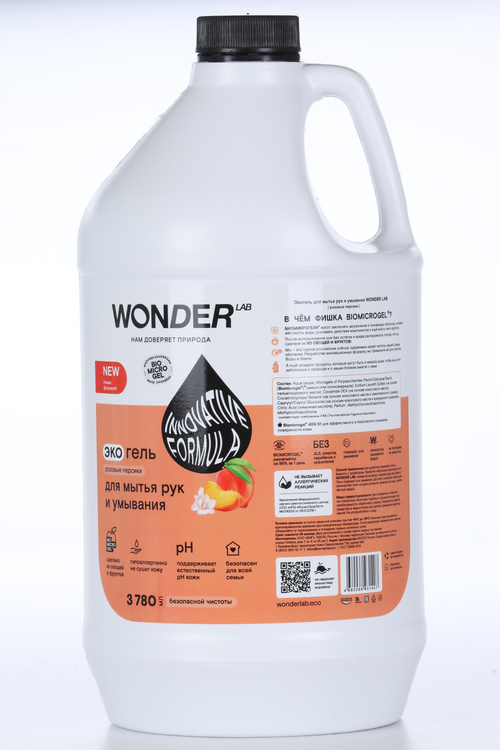 Экогель WONDER LAB д/мытья рук и умывания Розовые персики, 3 780 мл