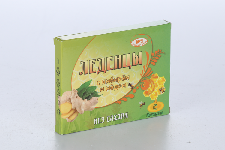Леденцы Родники Сибири с имбирем/медом б/сахара, 10 шт