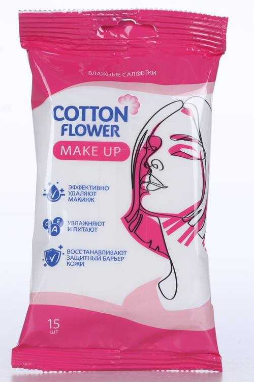 Салфетки влажн Cotton Flower Make Up, 15 шт