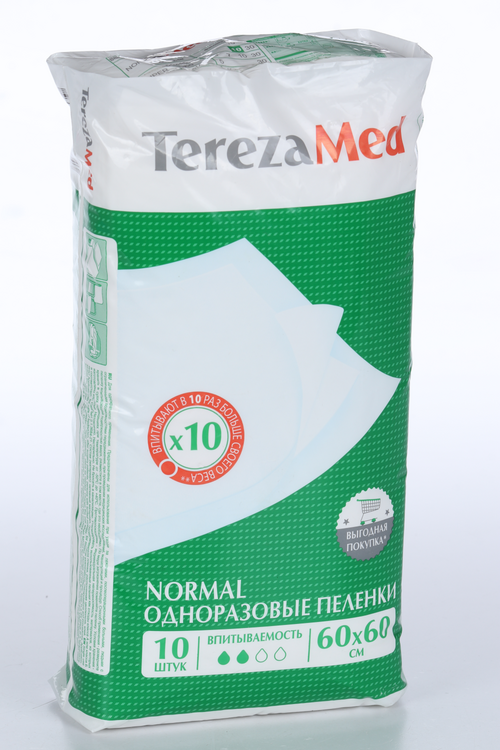 Пеленки TerezaMed Normal мед однораз впитывающие 60х60 см, 10 шт