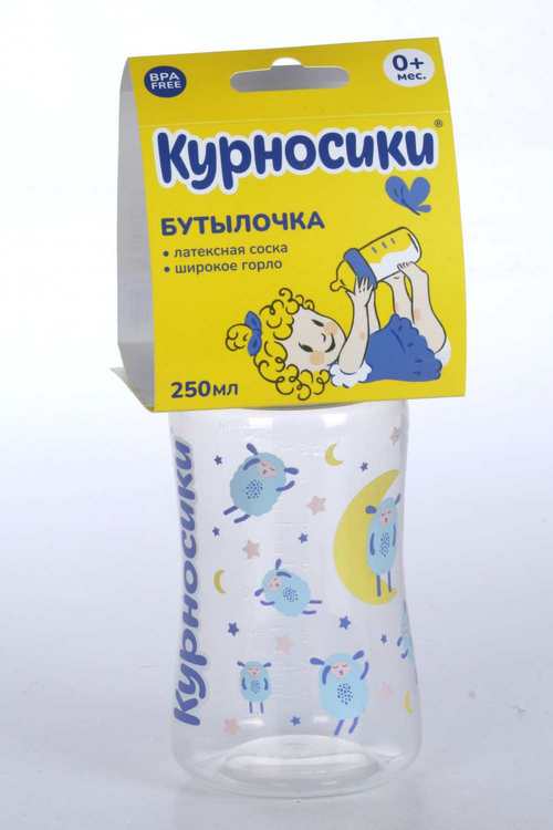 Бутылочка Курносики д/кормления с широк гор и латекс молоч соской, 250 мл, (11271)