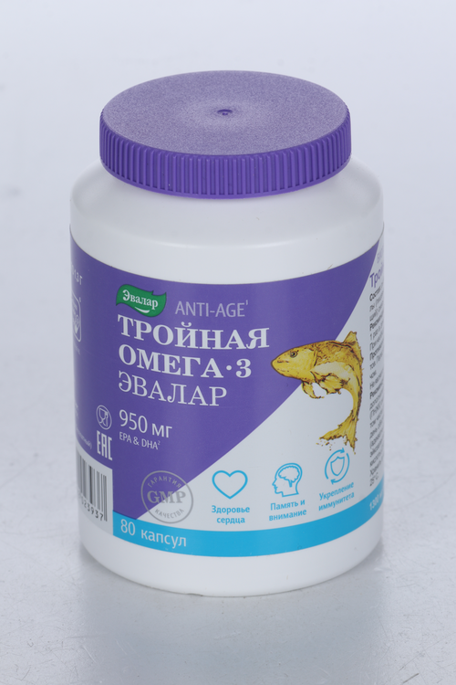 Тройная омега-3, 1 300 мг, 80 шт, капсулы