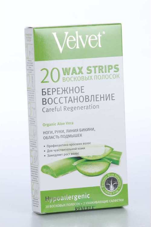 Восковые полоски Velvet Бережное восстановление д/чувствительной кожи, 20 шт