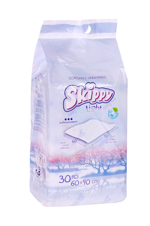 Пеленки Skippy Light одноразовые впитывающие гигиенические 60х90 см, 30 шт