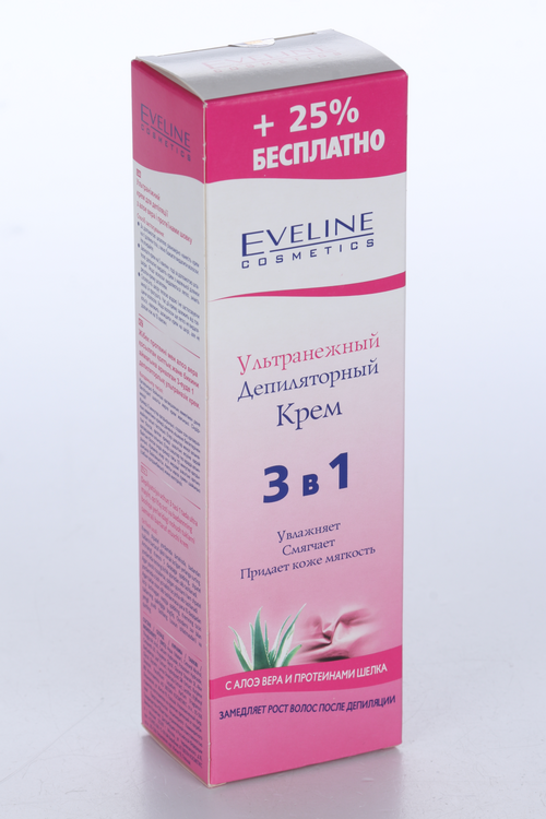 Крем EVELINE 3 в 1 д/депиляции д/чувствительной кожи ультранежный, 125 мл, + 25 % бесплатно