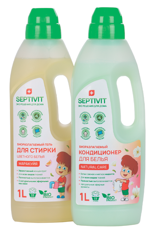 Набор SEPTIVIT Гель+Кондиционер Маракуйя д/стирки цветного белья 1 л