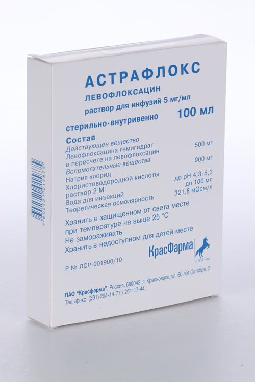Левофлоксацин Астрафлокс 5 мг/мл, 100 мл, раствор для инфузий