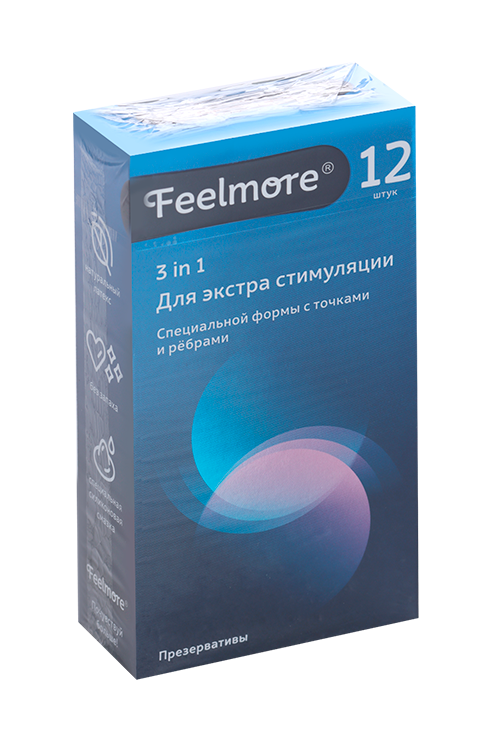 Презервативы Feelmore натуральные латексные 3 в 1, 12 шт, (28816)