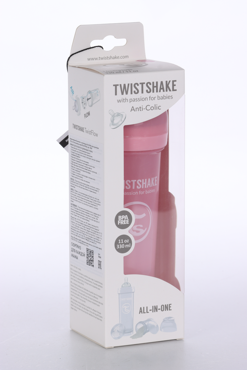 Бутылочка Twistshake антиколиковая д/кормления с контейнером пастельный розовый, 330 мл