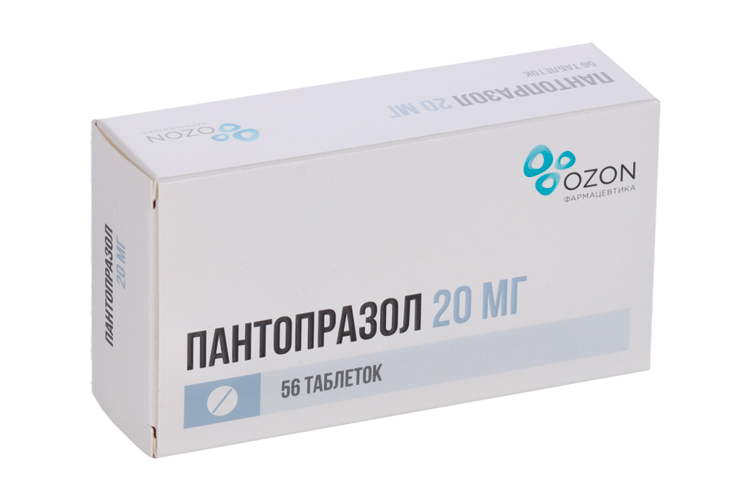 Пантопразол 20 мг, 56 шт, таблетки кишечнорастворимые покрытые оболочкой