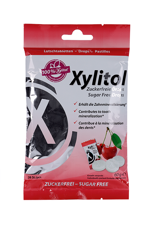 Леденцы Miradent Xylitol со 100 % ксилитолом вишня д/рассасывания, 60 г, 26 шт