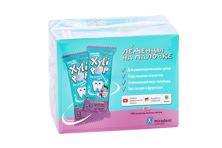 Леденцы Miradent XyliPOP из ксилита на палочке голубика, 6 г, 50 шт