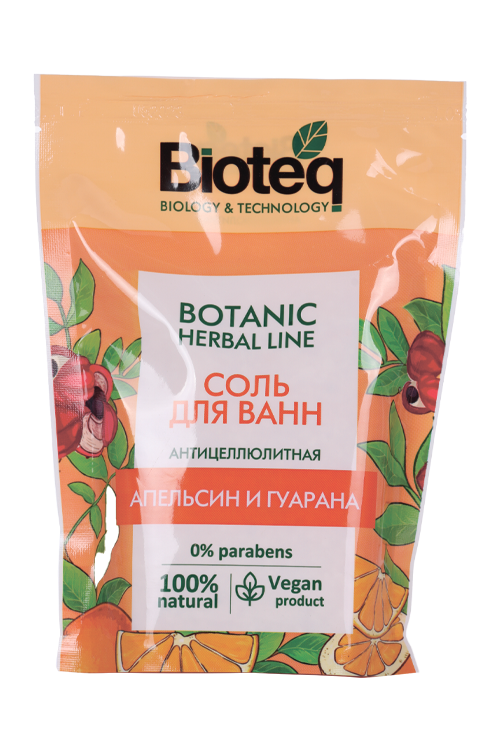 Соль д/ванн Bioteq антицеллюлитная апельсин и гуарана, 500 г