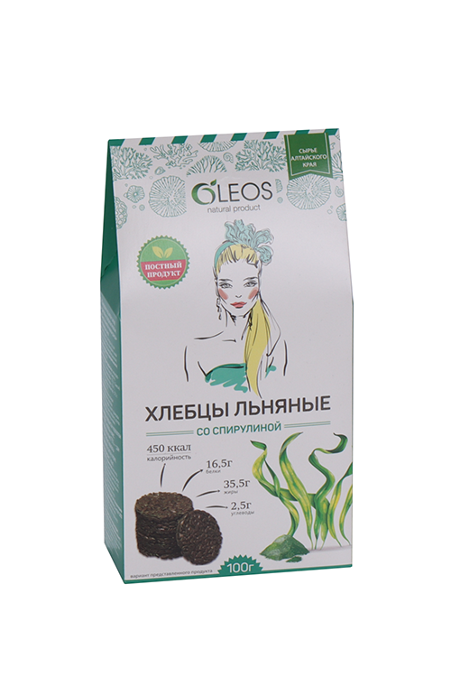 Хлебцы Олеос льняные со спирулиной, 100 г