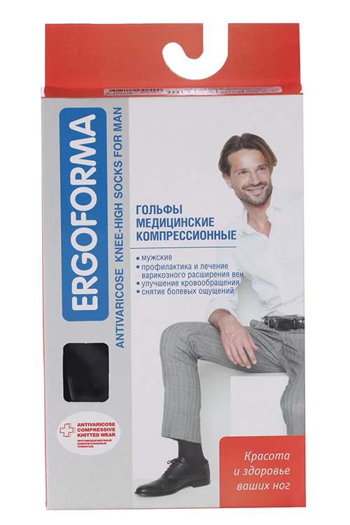 Гольфы ERGOFORMA 2 кл компр от варикоза мужские открытый носок р 4, черный