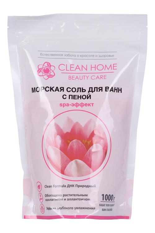 Соль д/ванн Clean Home Beauty Care увлажняющая морская с пеной, 1 000 г