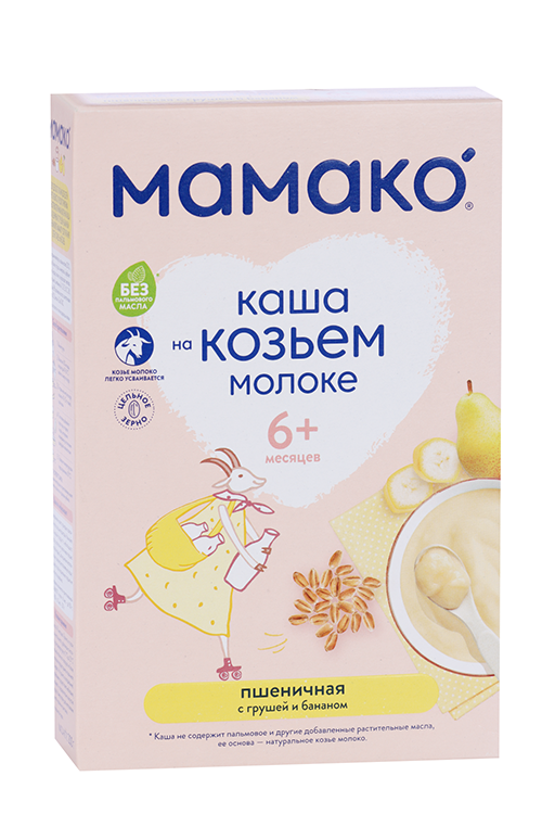 Каша Мамако пшеничная с грушей и бананом на козьем молоке, 200 г