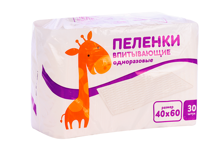 Пеленки серия Жираф 40х60 см, 30 шт