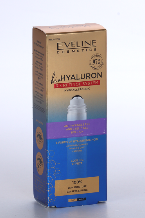 Гель-филлер EVELINE Cosmetics BIO Hyaluron роликовый д/кожи вокруг глаз день/ночь, 15 мл