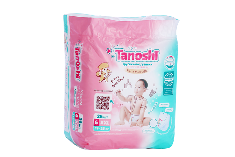 Трусики-подгузники Tanoshi д/детей XXL (17-25 кг), 26 шт