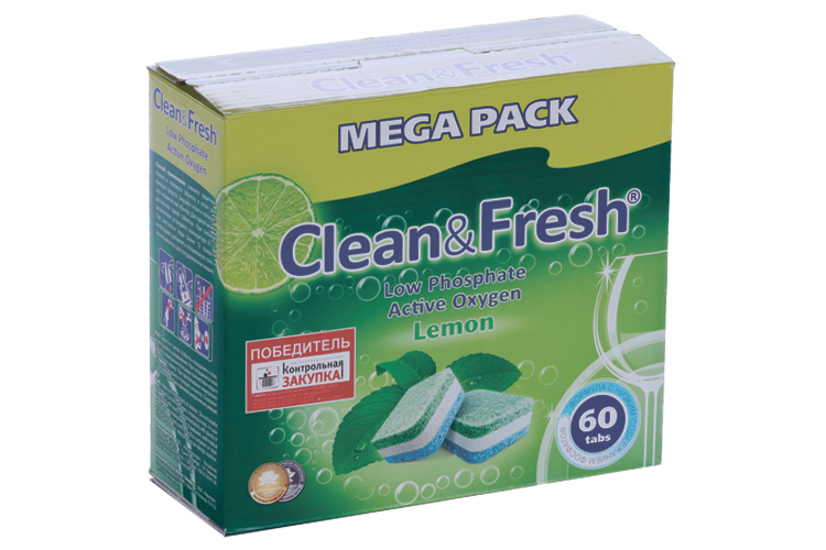 Таблетки д/посудомоечных машин Clean&Fresh Al lin1 Mega Pack Lemon 60 шт