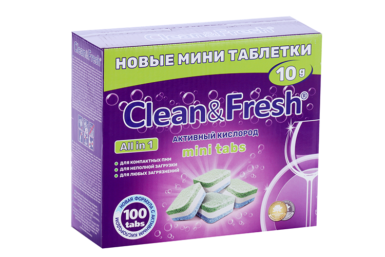 Таблетки д/посудомоечных машин Clean&Fresh Al lin1 mini tabs 100 шт