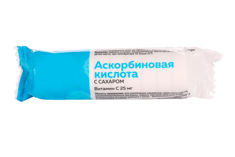 Аскорбиновая к-та с сахаром витамин С 25 мг, 10 шт
