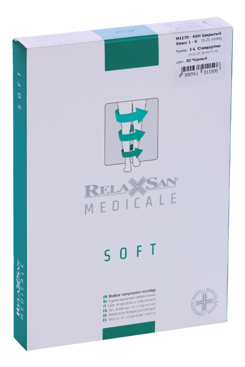 Чулки RELAXSAN Medicale Soft1 класс компресс M1170 — AGH  закрытый носок черный р 3-L стандарт