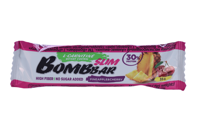 Батончик Bombbar неглазированный Ананас/вишня, 35 г