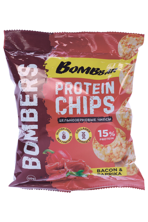 Чипсы Bombbar  цельнозерновые протеиновые со вкусом Бекон с паприкой, 50 г