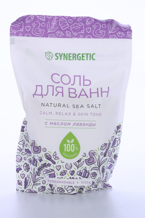 Соль д/ванн SYNERGETIC с маслом лаванды, 1 000 г