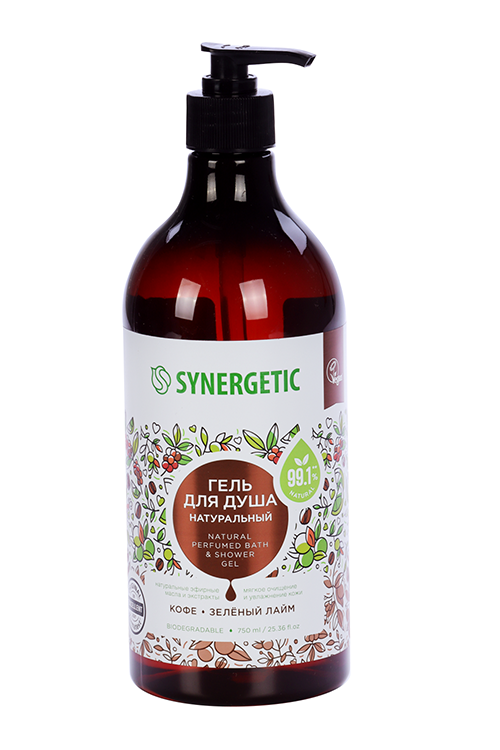 Гель д/душа SYNERGETIC натуральный кофе и зеленый лайм, 750 мл