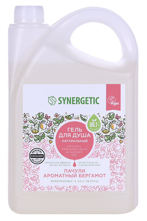 Гель д/душа SYNERGETIC натуральный пачули и ароматный бергамот, 3,5 л