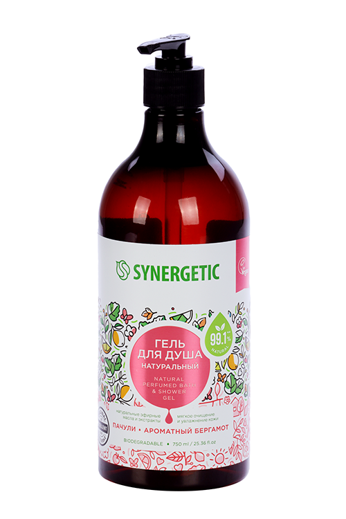 Гель д/душа SYNERGETIC натуральный пачули и ароматный бергамот, 750 мл