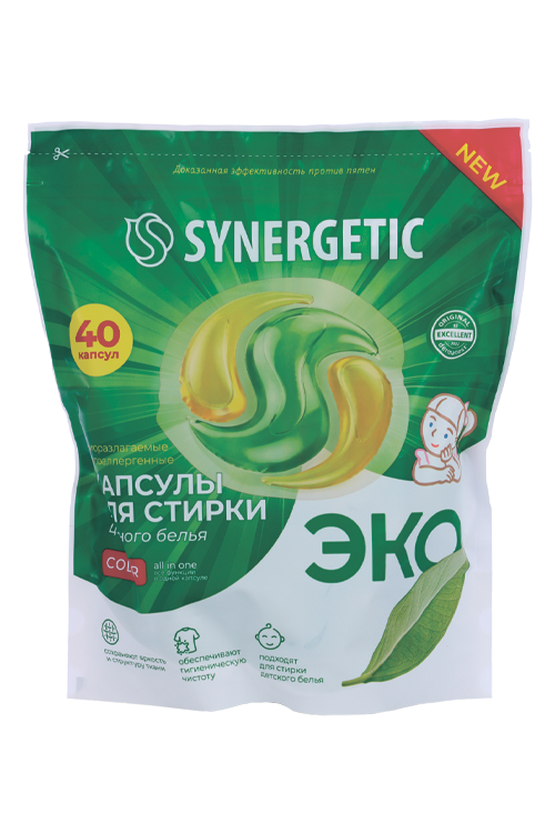 Капсулы SYNERGETIC Color д/стирки цветного белья 15 г, 40 шт