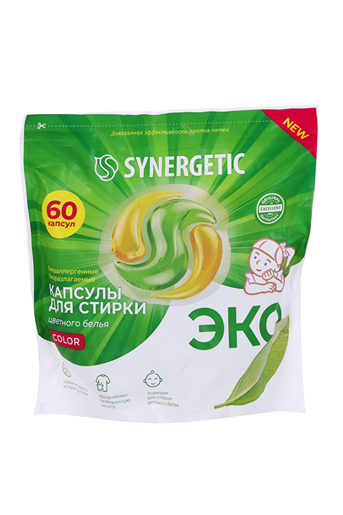 Капсулы SYNERGETIC Color д/стирки цветного белья 15 г, 60 шт