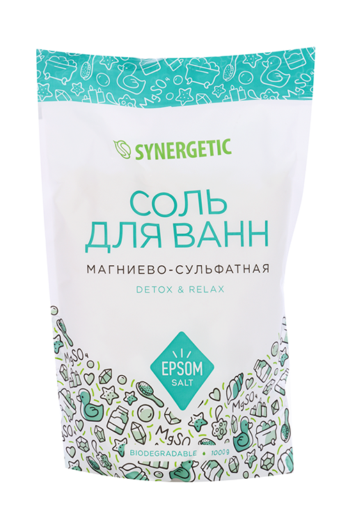 Соль д/ванн SYNERGETIC магниево-сульфатная, 1 000 г