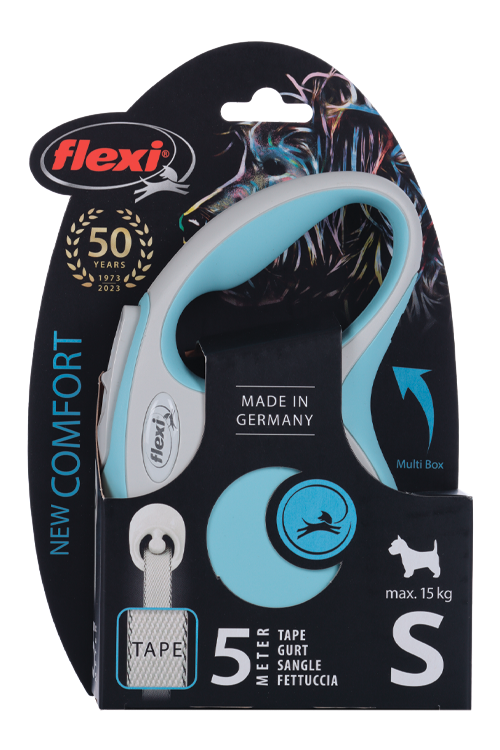 Поводок-рулетка Flexi New Comfort д/собак max 15 кг лента S 5 м голуб/серый