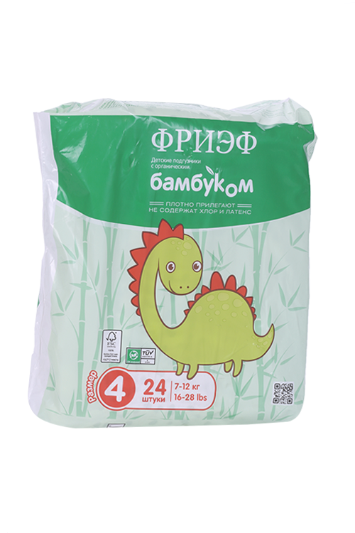 Подгузники ФРИЭФ с органическим бамбуком (7-12кг), 24 шт