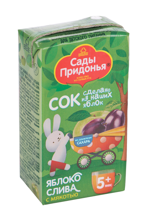 Сок Сады Придонья яблочно-сливовый с мякотью восстановленный (с 5 мес), 125 мл