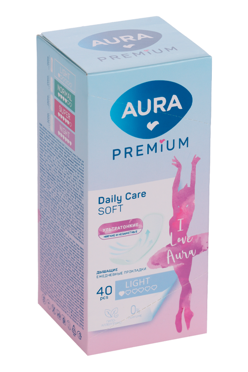 Салфетки Aura Premium Light ежед ультратонк женск, 40 шт