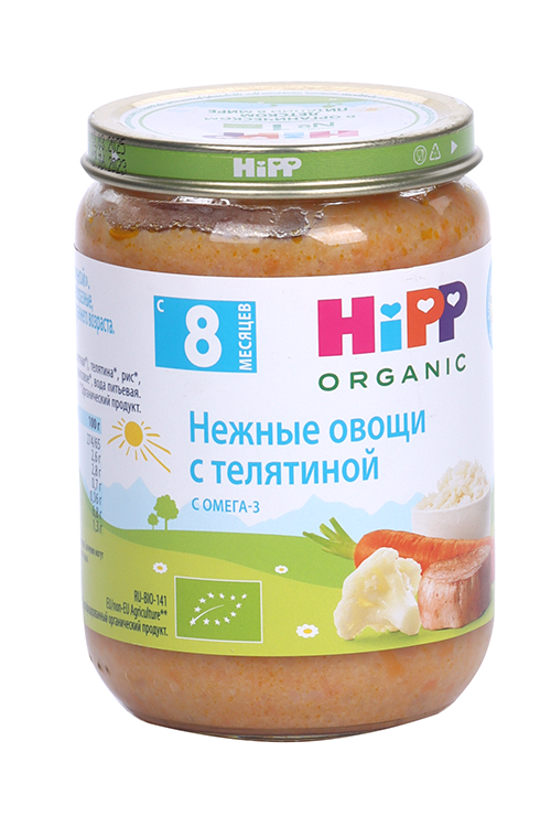 Пюре Хипп Нежные овощи с телятиной (с 8 мес), 190 г